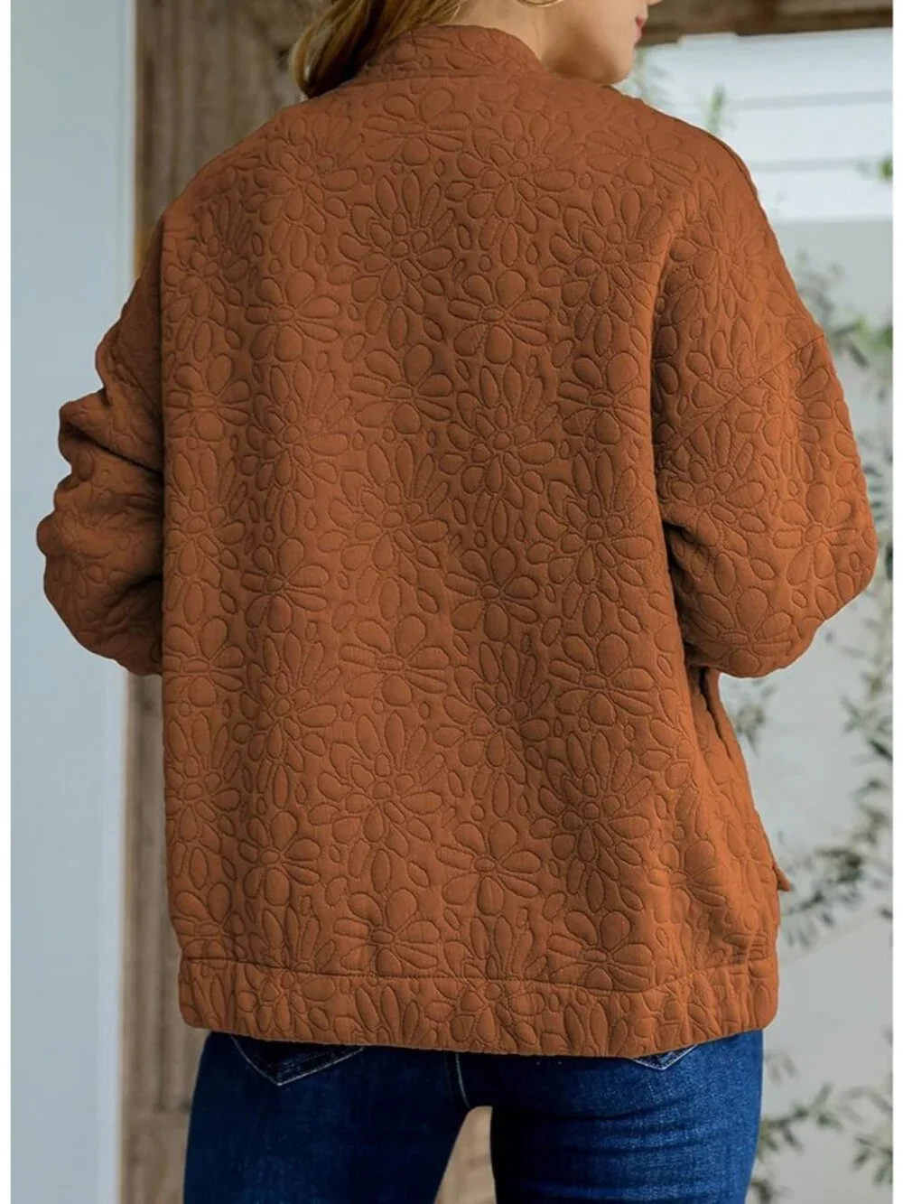 Women's Coffee Lightweight Stand Collar Long Sleeve Outerwear Bomber Jacket